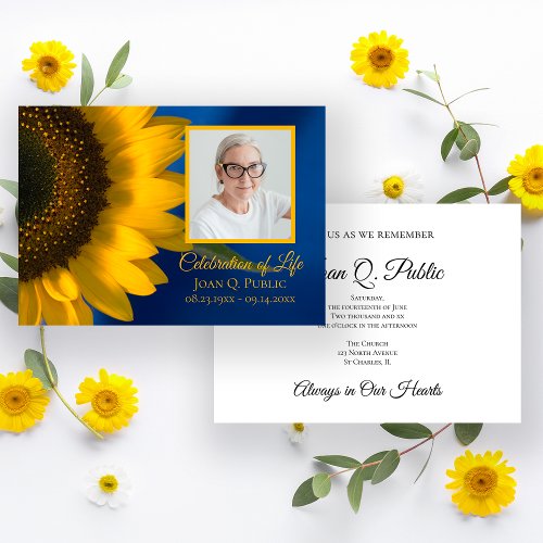 Yellow Sunflower on Blue Celebration of Life Invitation