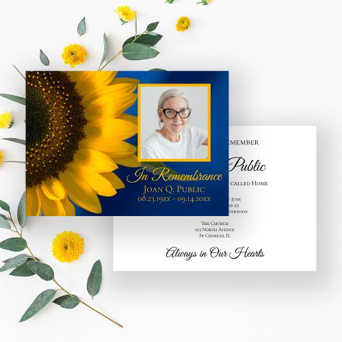 Yellow Sunflower on Blue Death Anniversary   Invitation