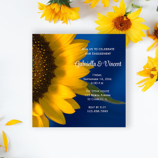 Yellow Sunflower on Blue Engagement Party Invitation
