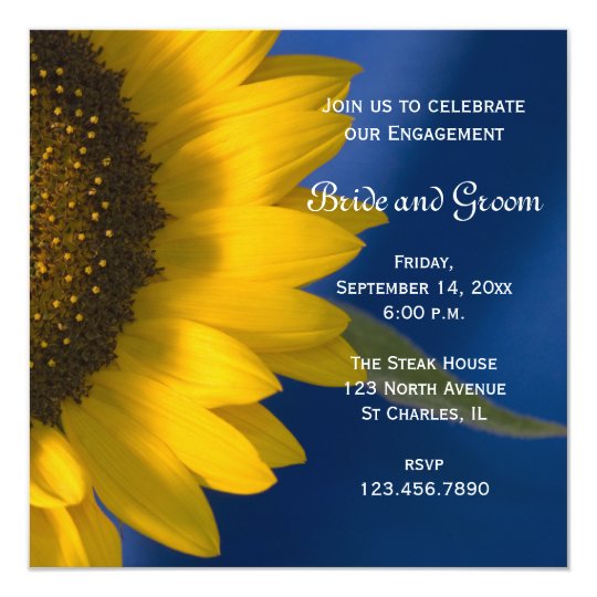 Yellow Sunflower on Blue Engagement Party Invite Zazzle