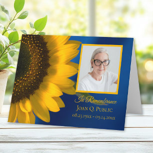 Yellow Sunflower on Blue Funeral Memorial Sympathy Letterpress Thank You Card