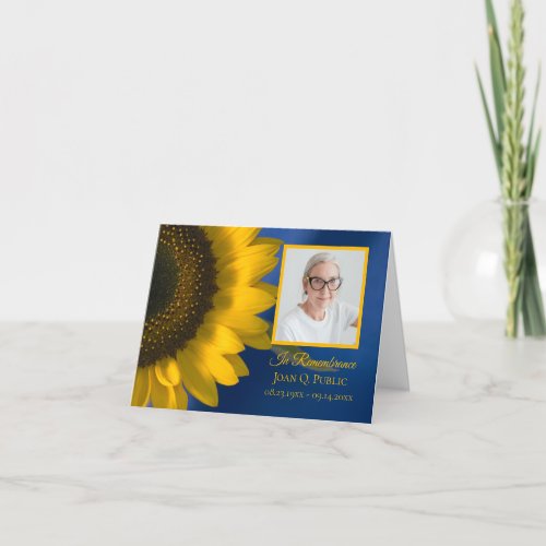 Yellow Sunflower on Blue Funeral Memorial Sympathy Thank You Card