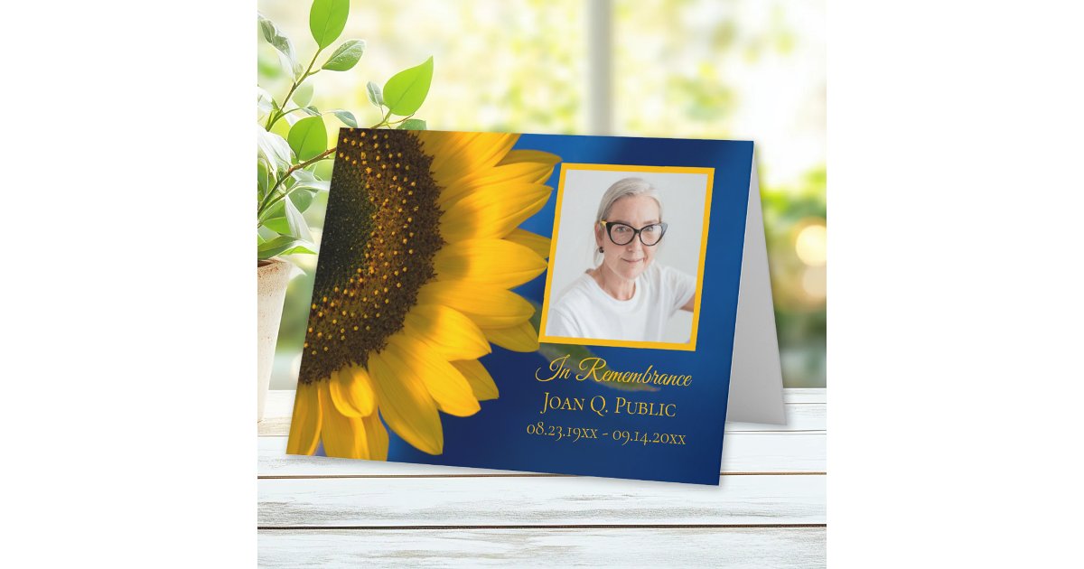 Yellow Sunflower on Blue Funeral Memorial Sympathy Thank You Card | Zazzle