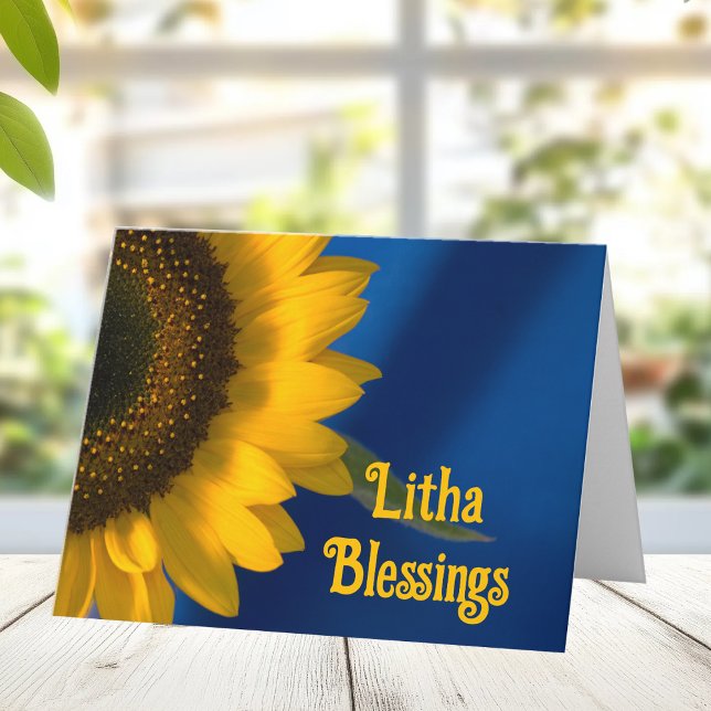 Yellow Sunflower on Blue Litha Summer Solstice Card (Creator Uploaded)