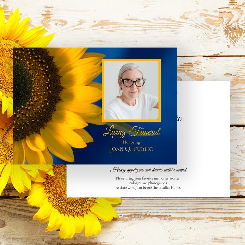 Yellow Sunflower on Blue Living Funeral Party Invitation