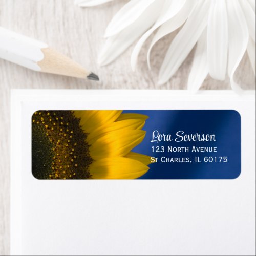 Yellow Sunflower on Blue Return Address Label