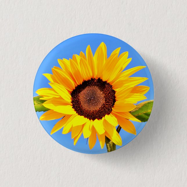 Yellow Sunflower on Blue Sky Button (Front)