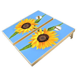 Yellow Sunflower on Blue Sky Cornhole Set