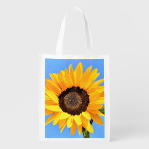 Yellow Sunflower on Blue Sky Grocery Bag