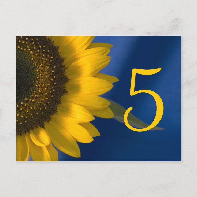 Yellow Sunflower on Blue Table Number (Front)