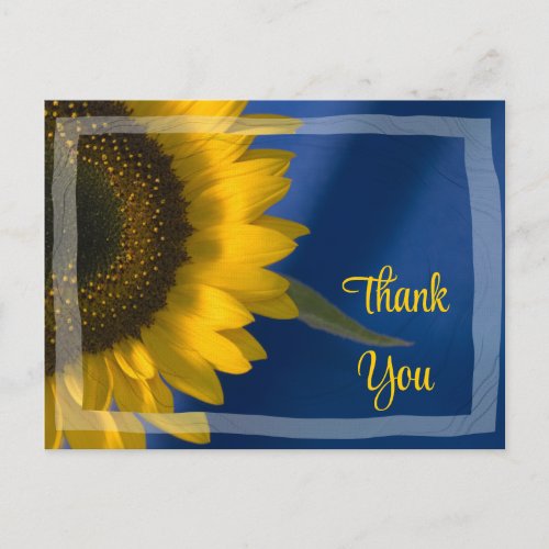 Yellow Sunflower on Blue Thank You Postcard