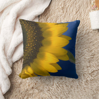 Yellow Sunflower on Blue Throw Pillow