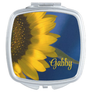 Yellow Sunflower on Blue Wedding Compact Mirror