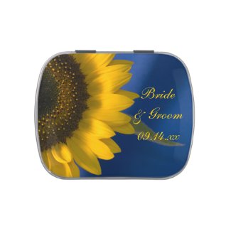 Yellow Sunflower on Blue Wedding Favor Jelly Belly Candy Tin