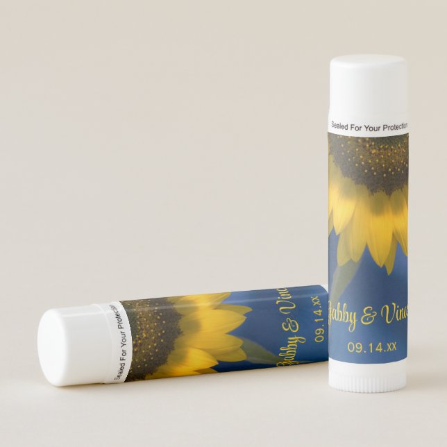 Yellow Sunflower on Blue Wedding Favor Lip Balm (Front)