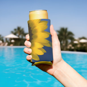 Yellow Sunflower on Blue Wedding Favor Seltzer Can Cooler