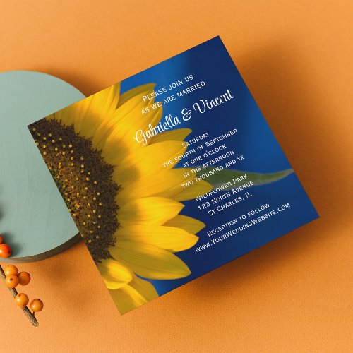 Yellow Sunflower on Blue Wedding Invitation