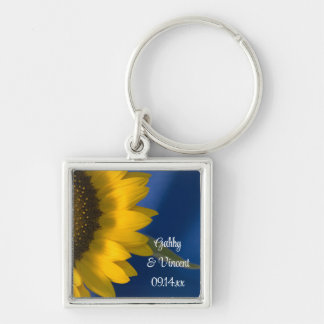 Yellow Sunflower on Blue Wedding Keychain