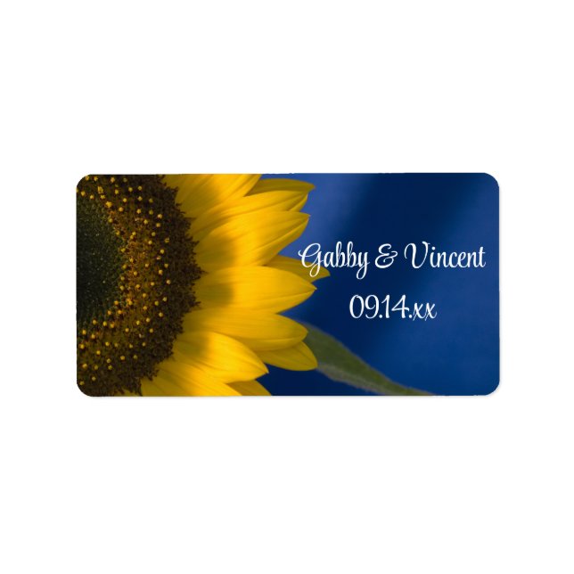 Yellow Sunflower on Blue Wedding Label (Front)
