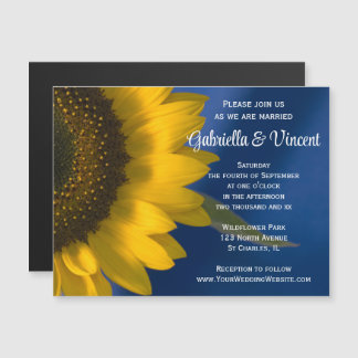 Yellow Sunflower on Blue Wedding Magnetic Invitation