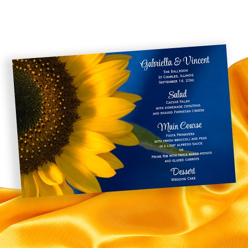 Yellow Sunflower on Blue Wedding Menu