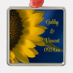Yellow Sunflower on Blue Wedding Metal Ornament