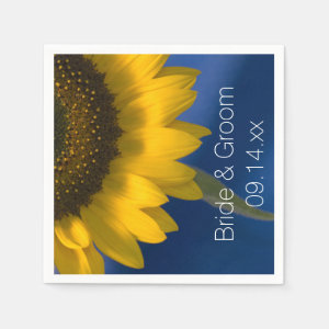 Yellow Sunflower on Blue Wedding Paper Napkin
