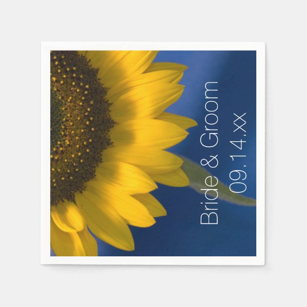 Yellow Sunflower On Blue Wedding Paper Napkin