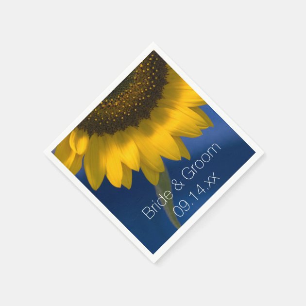 Yellow Sunflower On Blue Wedding Paper Napkin