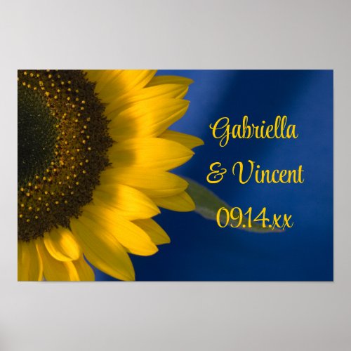 Yellow Sunflower on Blue Wedding Poster