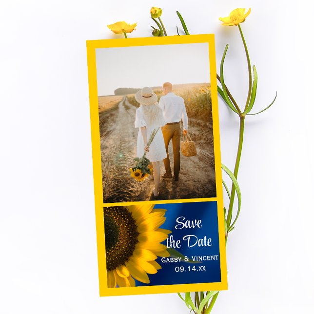 Yellow Sunflower on Blue Wedding Save the Date (Creator Uploaded)