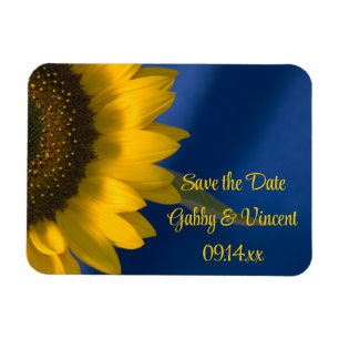 Yellow Sunflower on Blue Wedding Save the Date Magnet