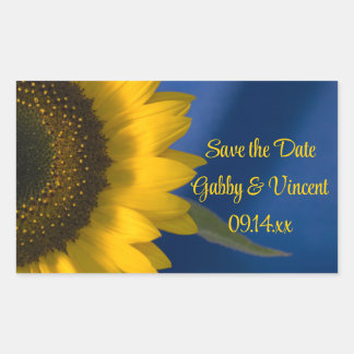 Yellow Sunflower on Blue Wedding Save the Date Rectangular Sticker