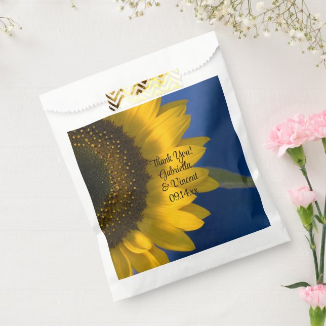 Yellow Sunflower on Blue Wedding Thank You Favor Bag (Sealed)