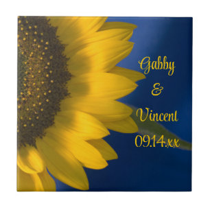 Yellow Sunflower on Blue Wedding Tile