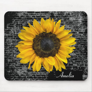 yellow sunflower on brick mouse pad