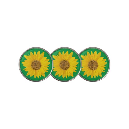 Yellow Sunflower on Bright Green Golf Ball Marker