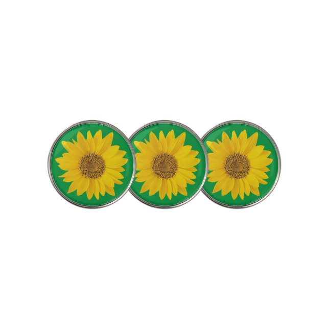 Yellow Sunflower on Bright Green Golf Ball Marker (3 Up)