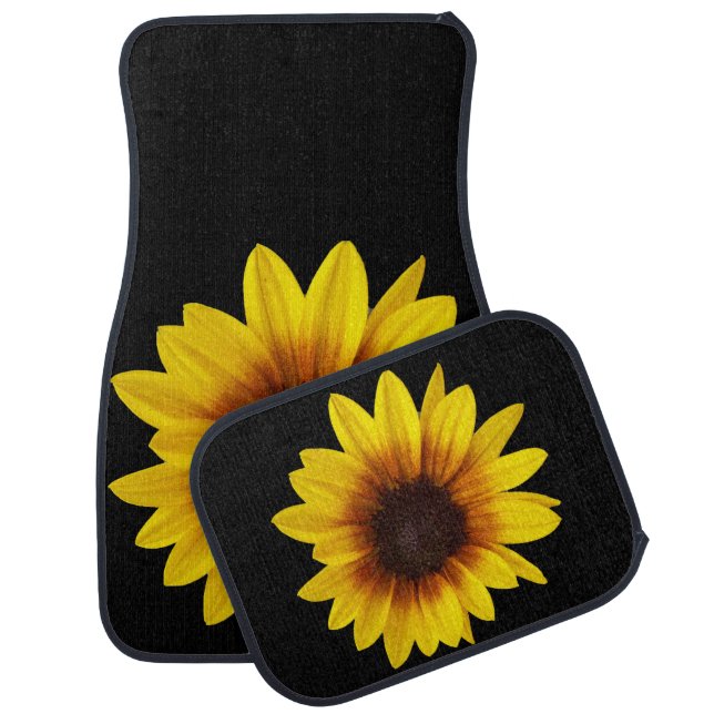 Yellow sunflower on car floor mat set (Set)
