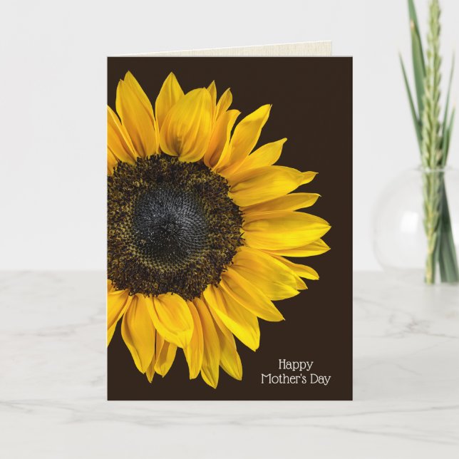 yellow sunflower on dark brown for Mom Card (Front)
