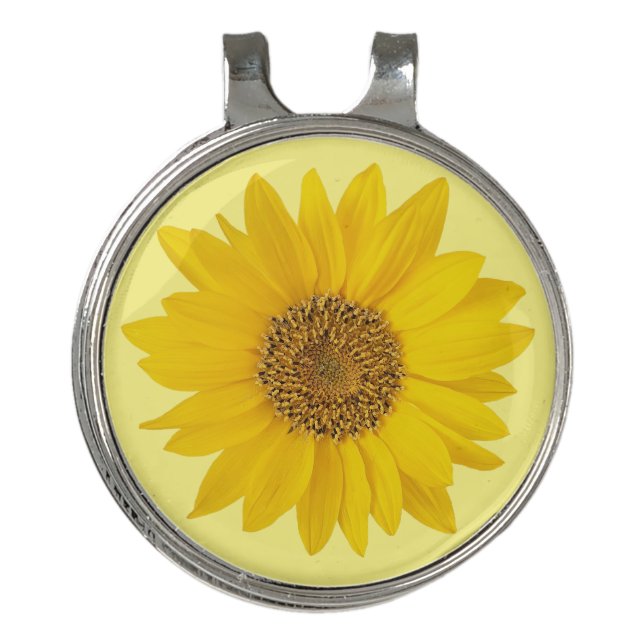 Yellow Sunflower on Light Yellow Golf Hat Clip (Front)