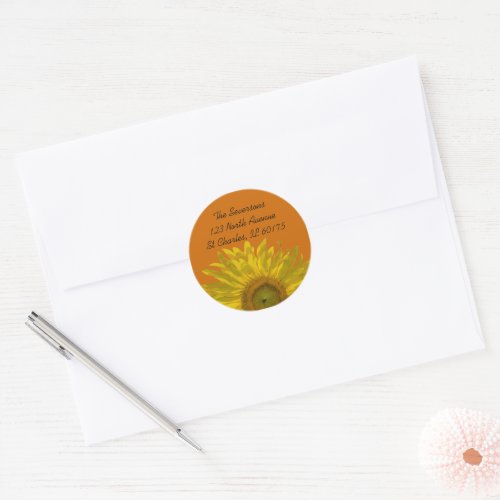 Yellow Sunflower on Orange Return Address Classic Round Sticker