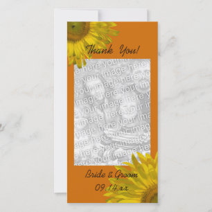 Yellow Sunflower on Orange Thank You Photo Card