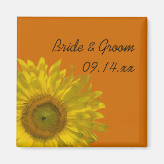 Yellow Sunflower on Orange Wedding Magnet