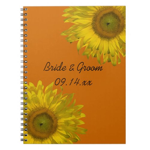 Yellow Sunflower on Orange Wedding Notebook