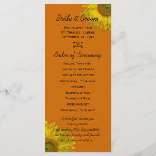 Yellow Sunflower on Orange Wedding Program