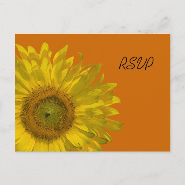 Yellow Sunflower on Orange Wedding RSVP Response Invitation Postcard (Front)