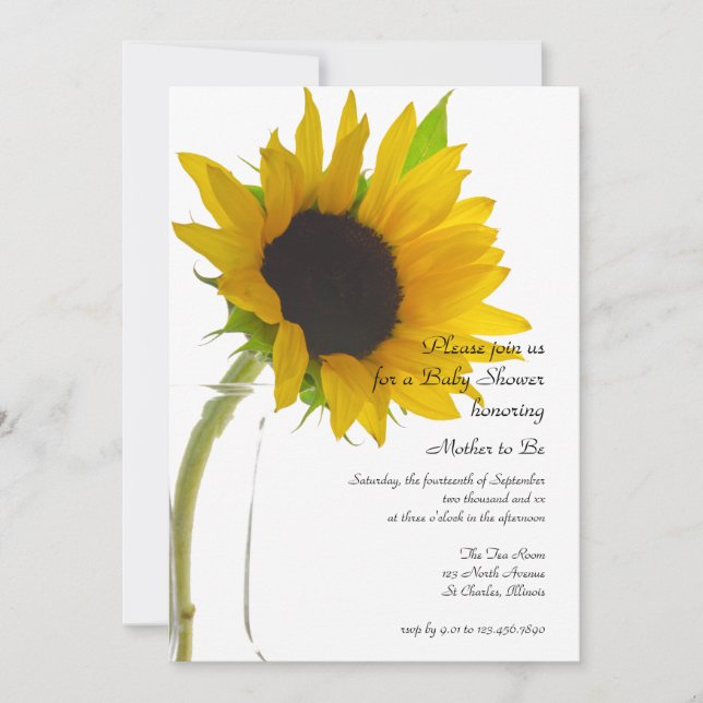 Yellow Sunflower on White Baby Shower Invitation (Front)