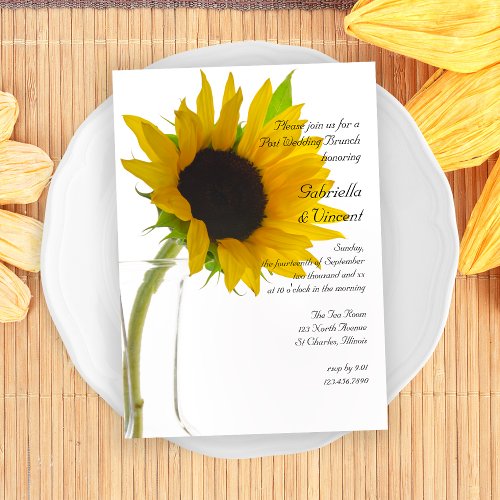 Sunflower on White Post Wedding Brunch Invitation