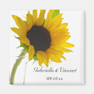 Yellow Sunflower on White Save the Date Wedding Magnet